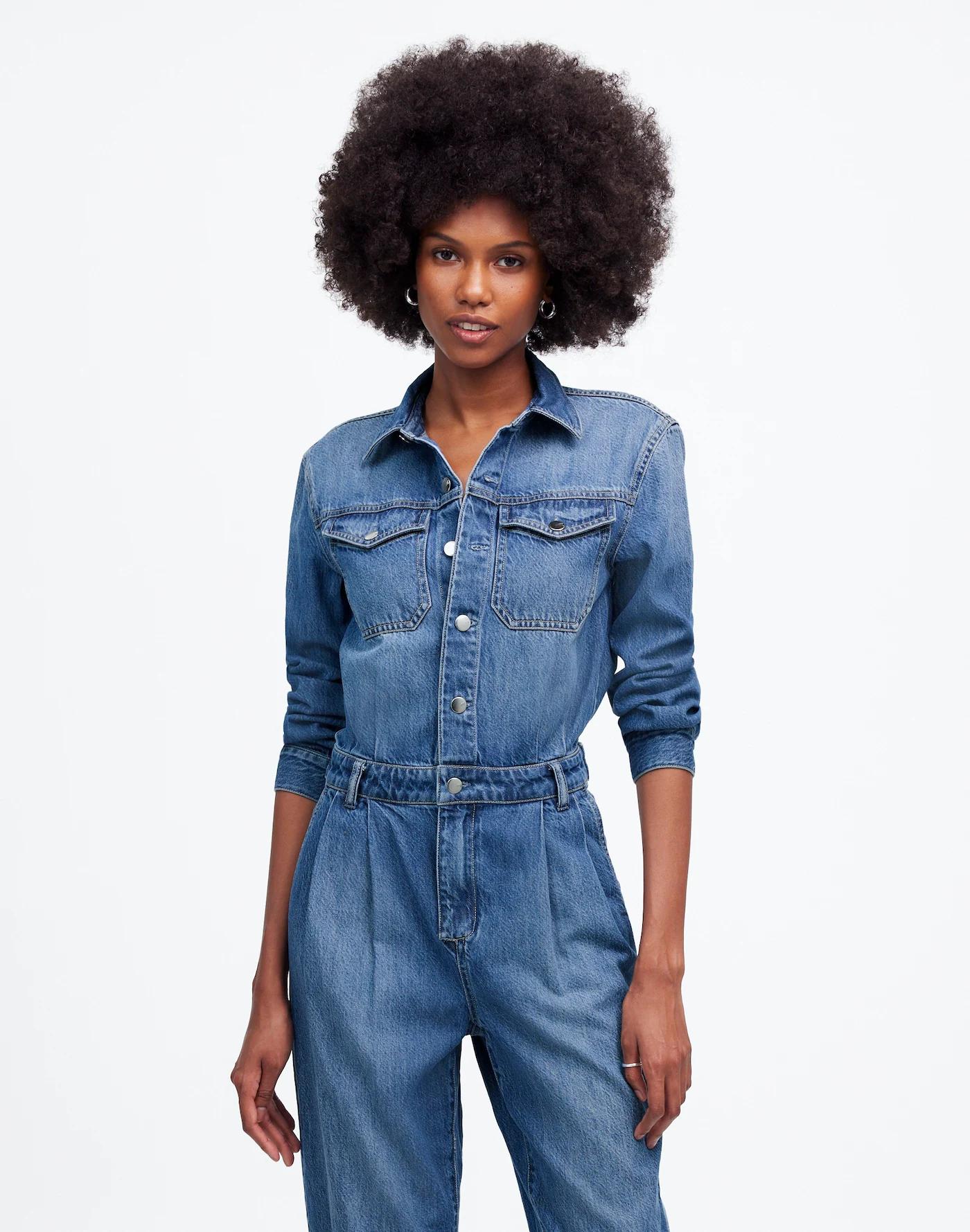 Pleated Barrel-Leg Jumpsuit in Baywood Wash: Airy Denim Edition Product Image