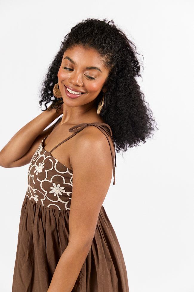 Blooming Confidence Brown Embroidered Floral Dress FINAL SALE Product Image
