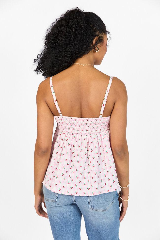 Sweet As Can Be Pink Cherry Gingham Print Tank FINAL SALE Product Image