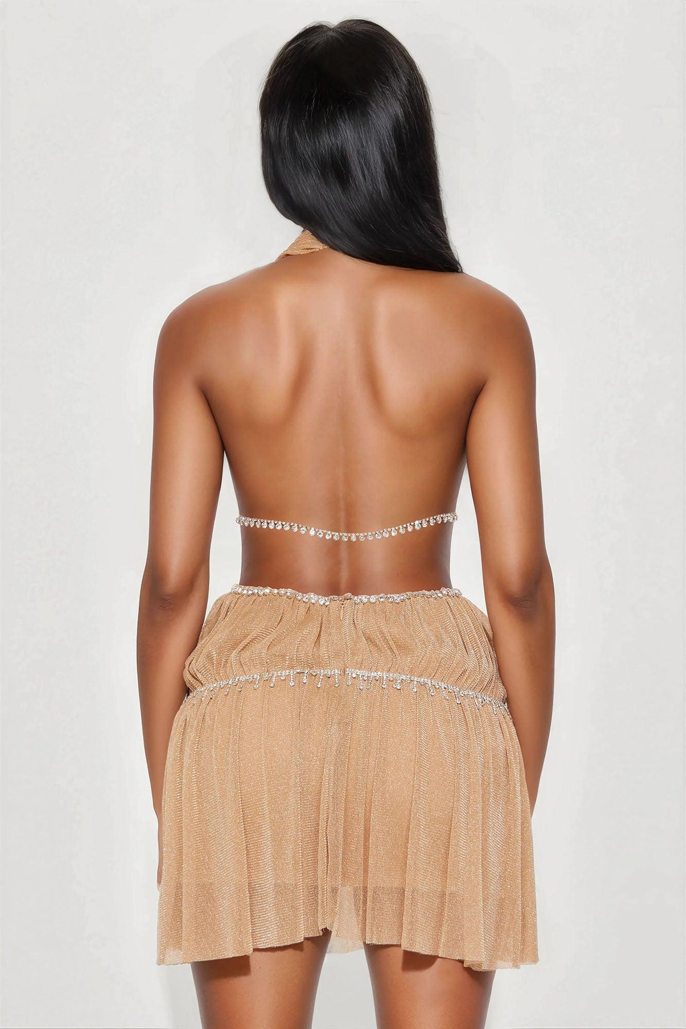 Falling Star Glitter Mesh Mini Dress - Nude Female Product Image