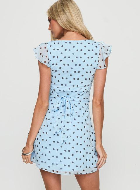 I Guess So Mini Dress Blue Polka Dot Product Image