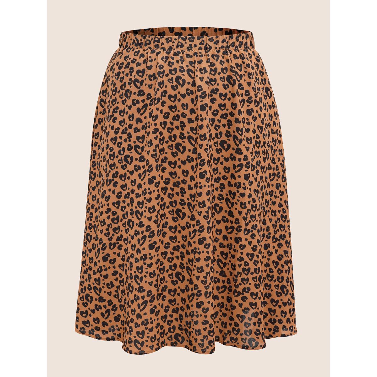 Plus Size Leopard Pocket Elastic Waist Cropped Skirt Women Chocolate At the Office Non No stretch Slanted pocket Work Skirts BloomChic 22-24/3X Product Image