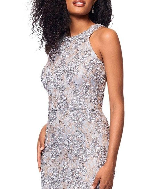 Xscape Petite Size Sleeveless Halter Soutache Lace Gown Product Image