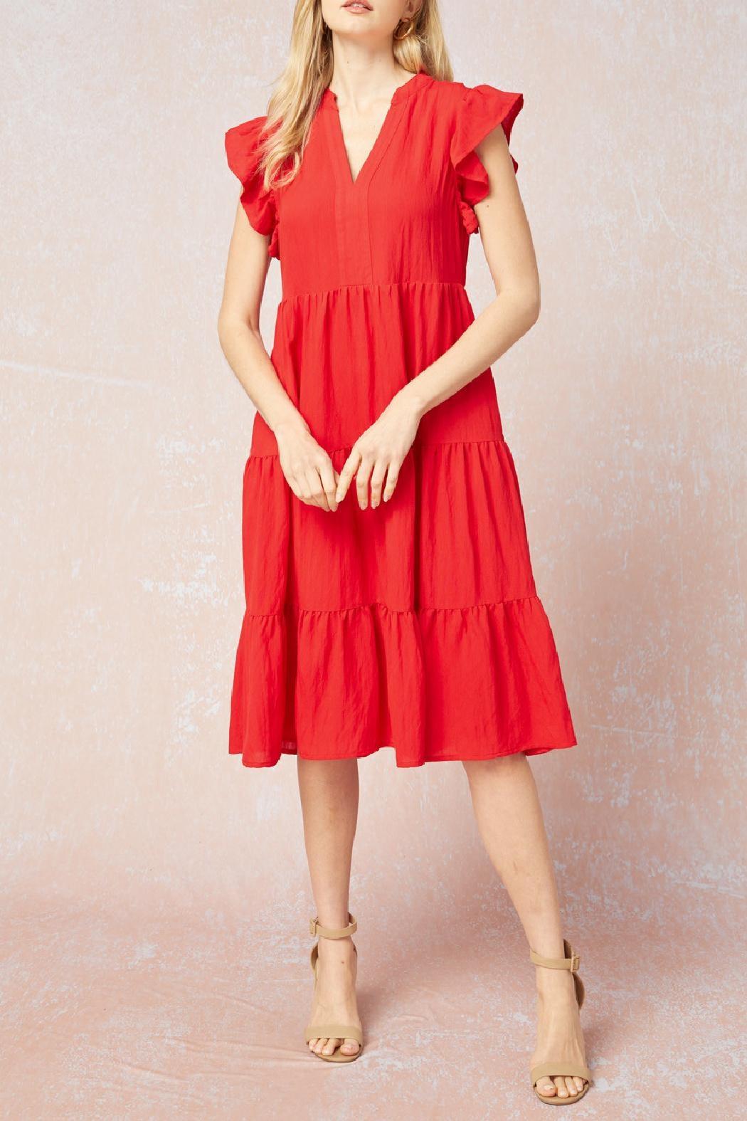 Knee Length Ruffle Sleeve Dress Product Image