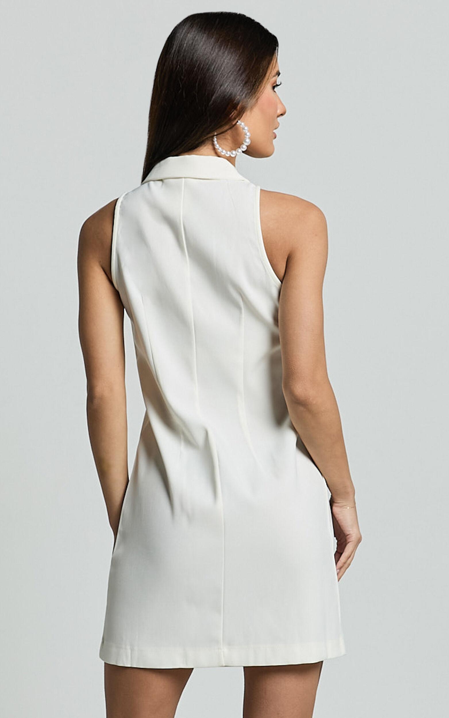 Helen Mini Dress - Collared Button Down Mini Dress in White Product Image