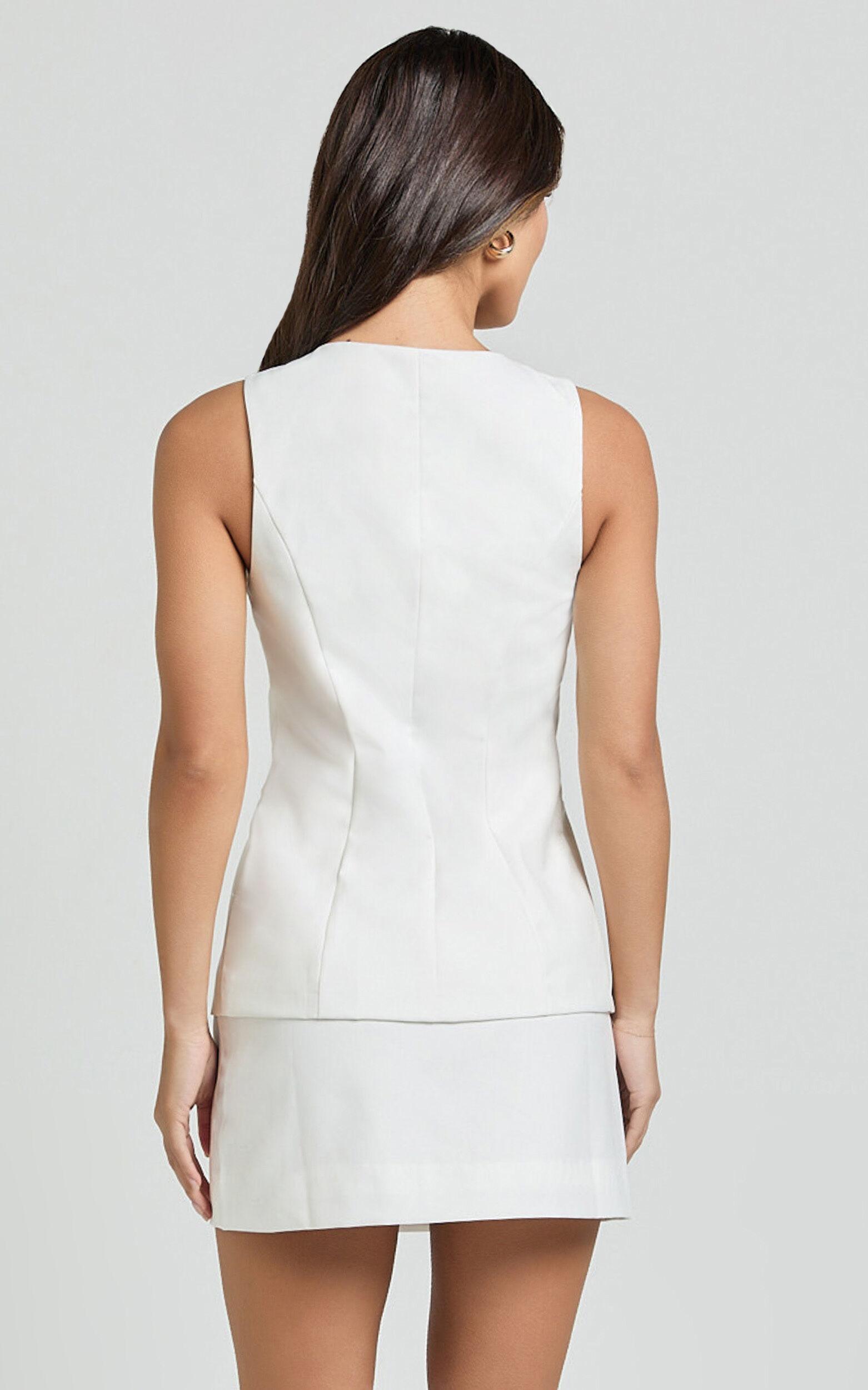 Desi Top - Longline Crew Neck Vest Top in Warm White Product Image