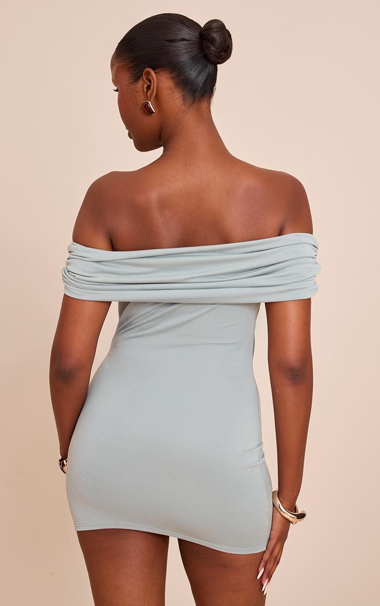 Khaki Modal Ruched Drape Bardot Mini Dress Product Image