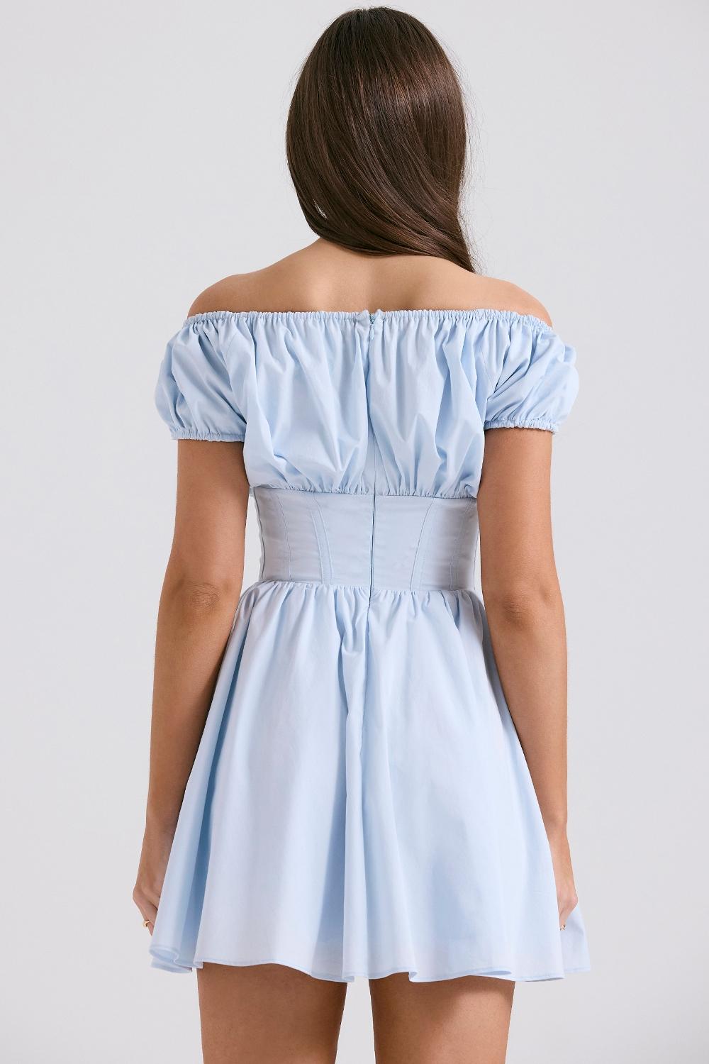 Nala  soft blue cotton gathered mini dress Product Image