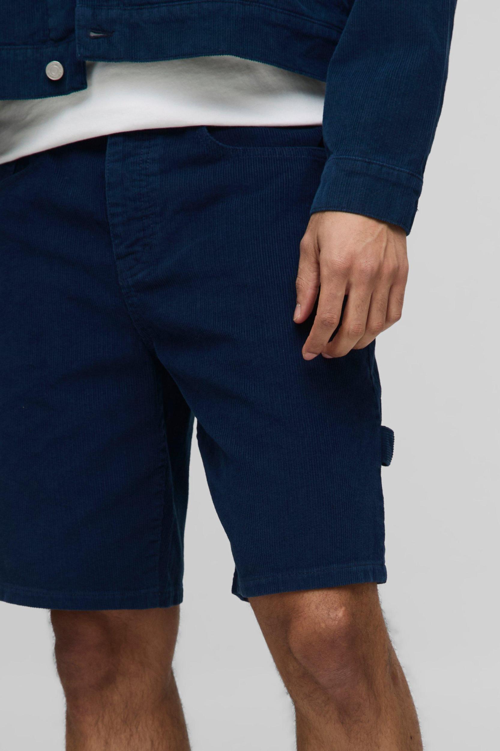 Relaxed Fit Fixed Waist Navy Cord Shorts | boohooMAN USA Product Image
