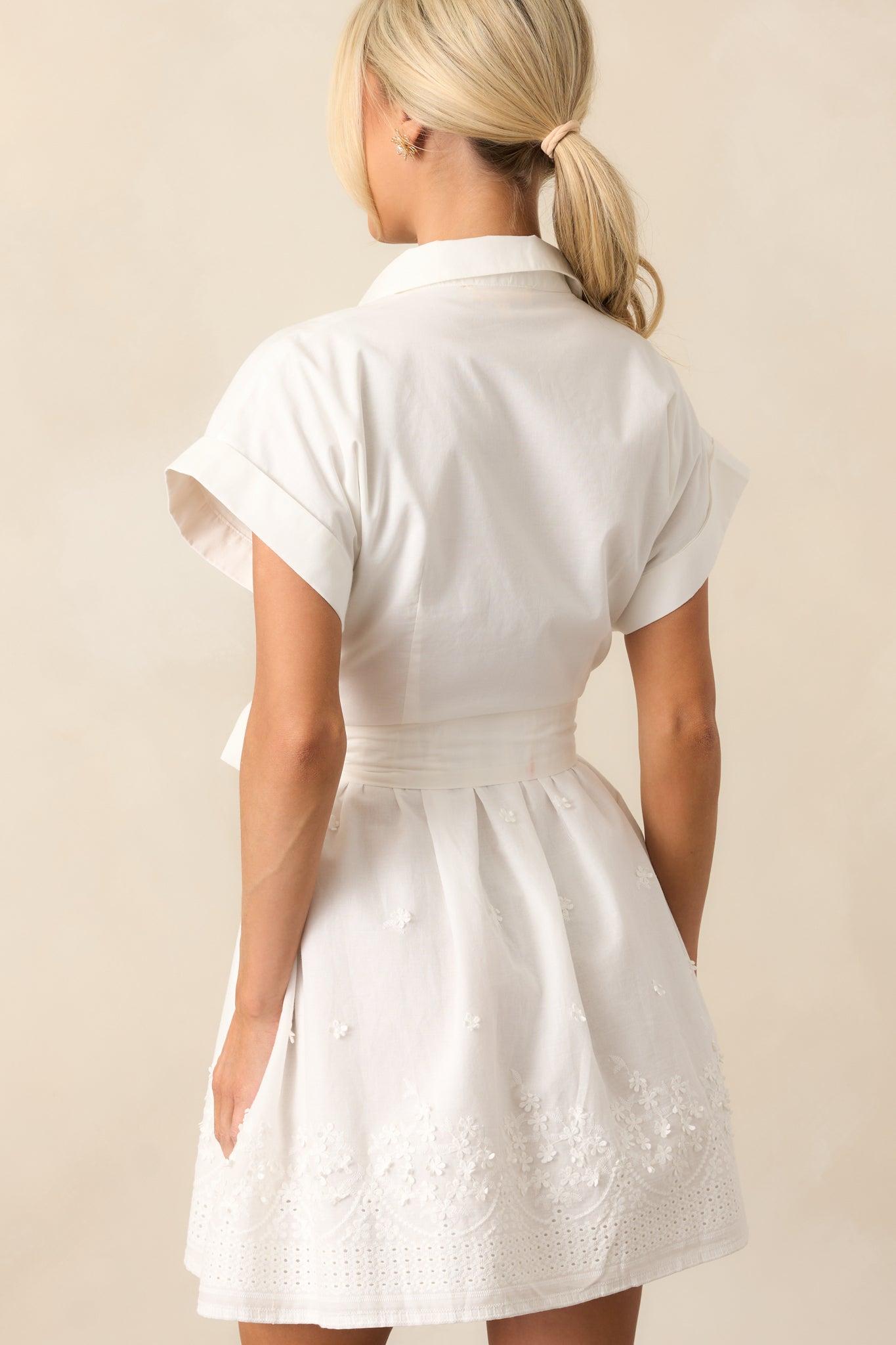 Morning Markets Cotton White Botton Front Mini Dress Product Image
