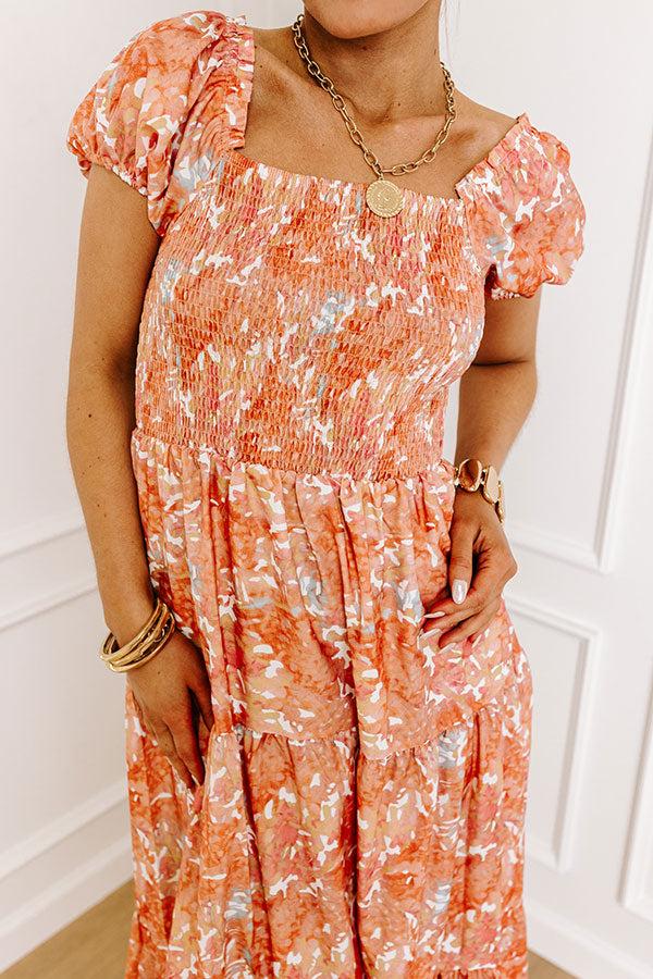 Vineyard Bound Smocked Midi in Orange Product Image