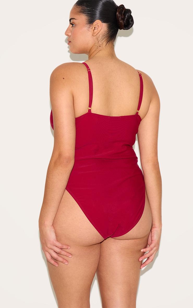 Plus Burgundy Knot Front Cut Out Swimsuit Product Image