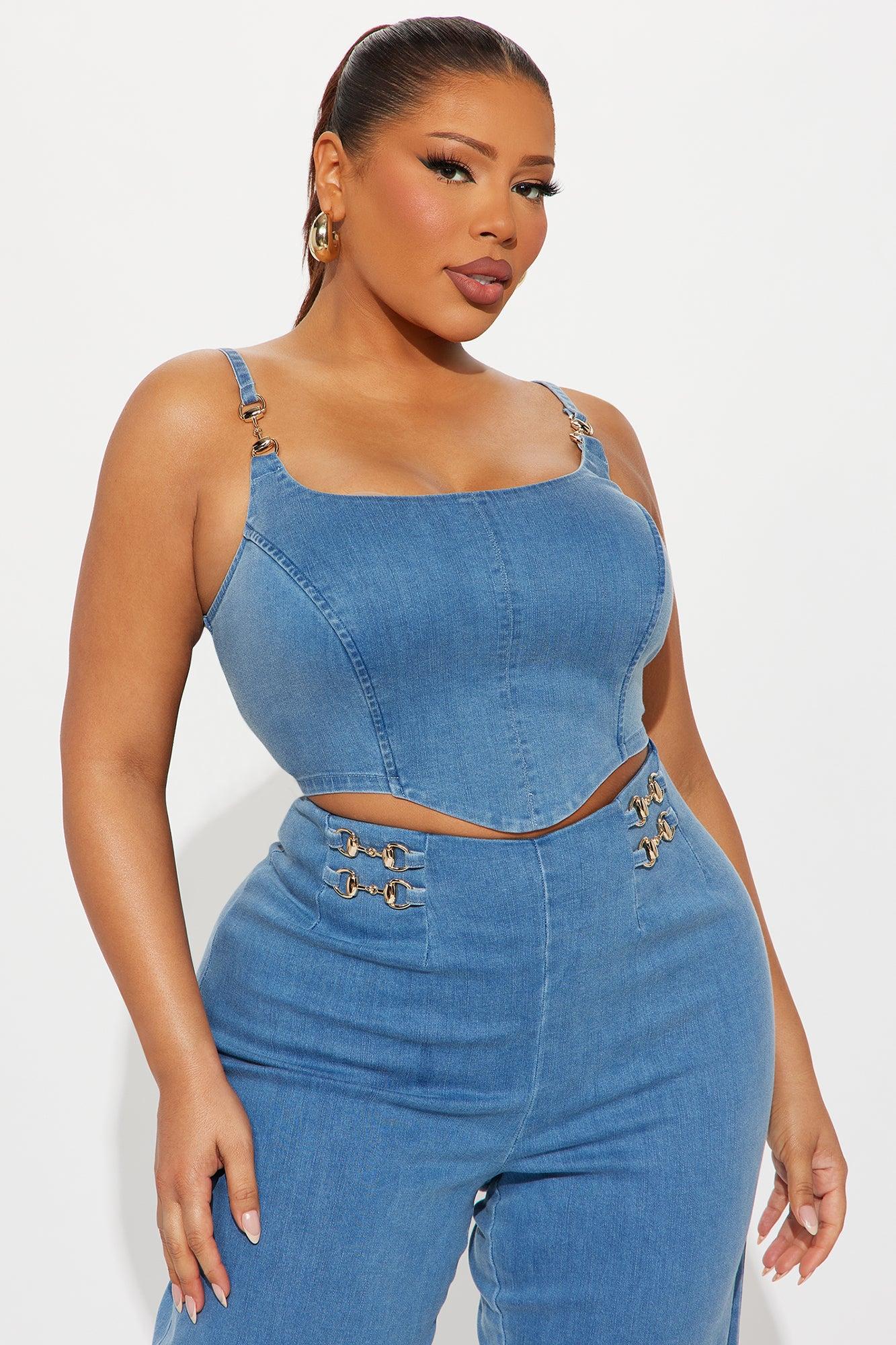 Slay The Day Denim Pant Set - Medium Wash Female Product Image