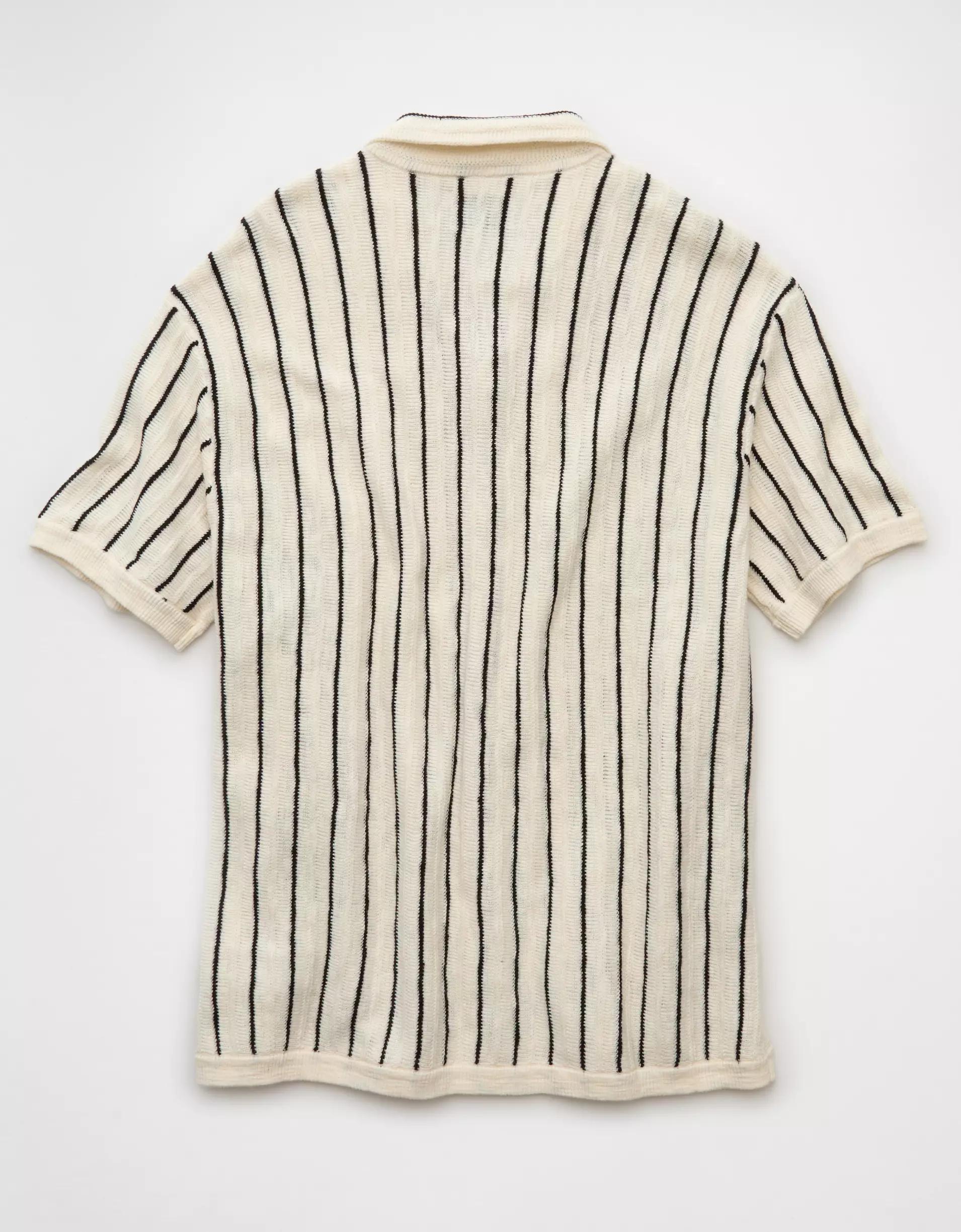 AE Weekend Pinstripe Button-Up Sweater Polo Shirt Product Image