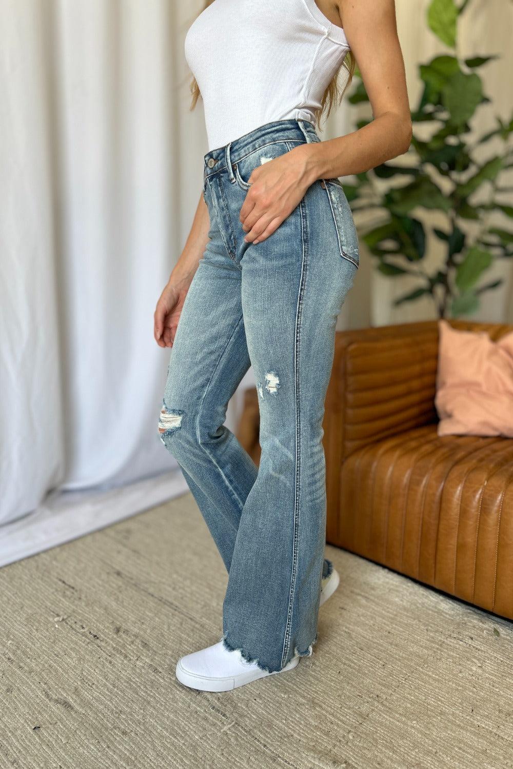 Tandi Mid-Rise Tummy Control Destroy Flare Judy Blue Jeans - ONLINE EXCLUSIVE! Product Image