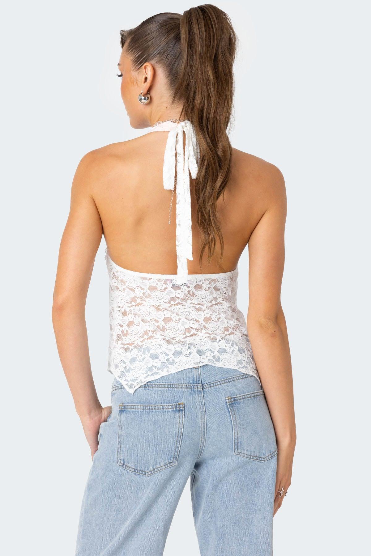 Esme Sheer Lace Halter Top Product Image