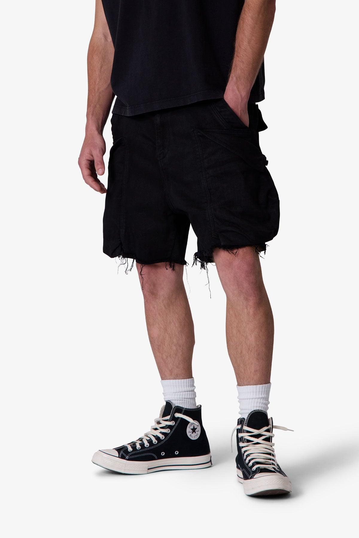 Roughed Pocket Cargo Shorts - Black Product Image