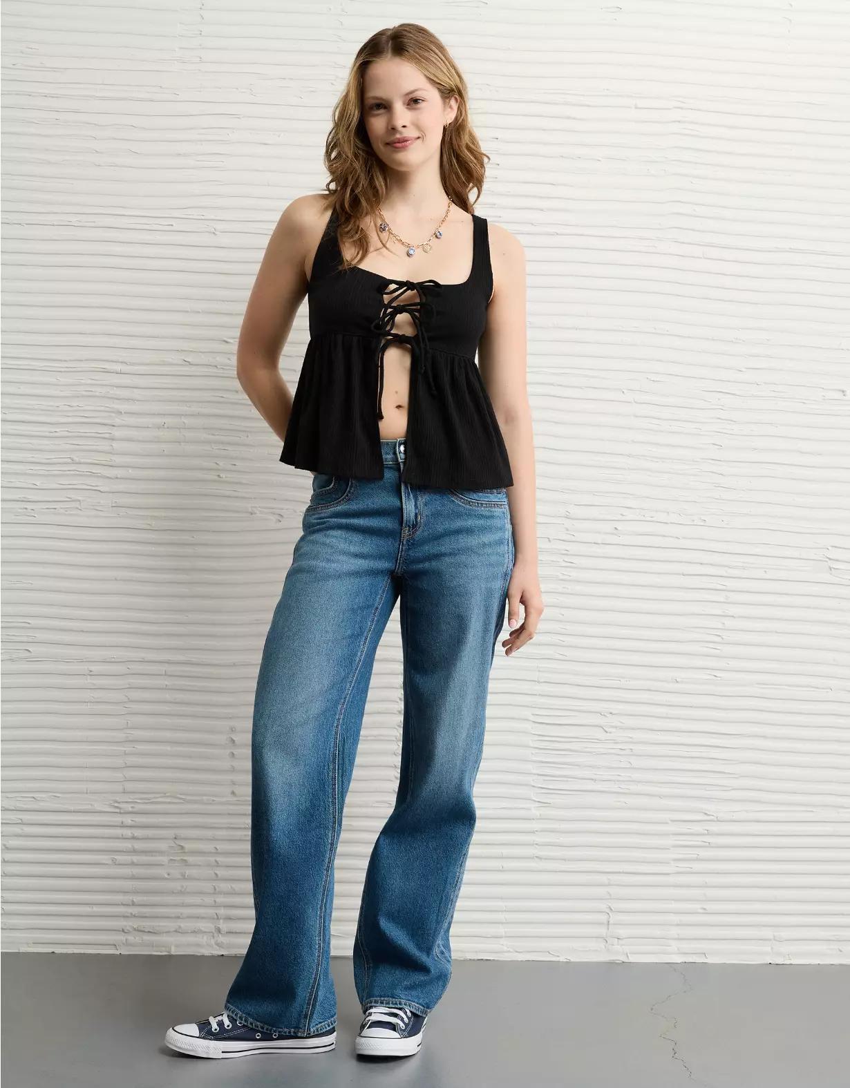 AE Tie Front Flyaway Babydoll Tank Top Product Image