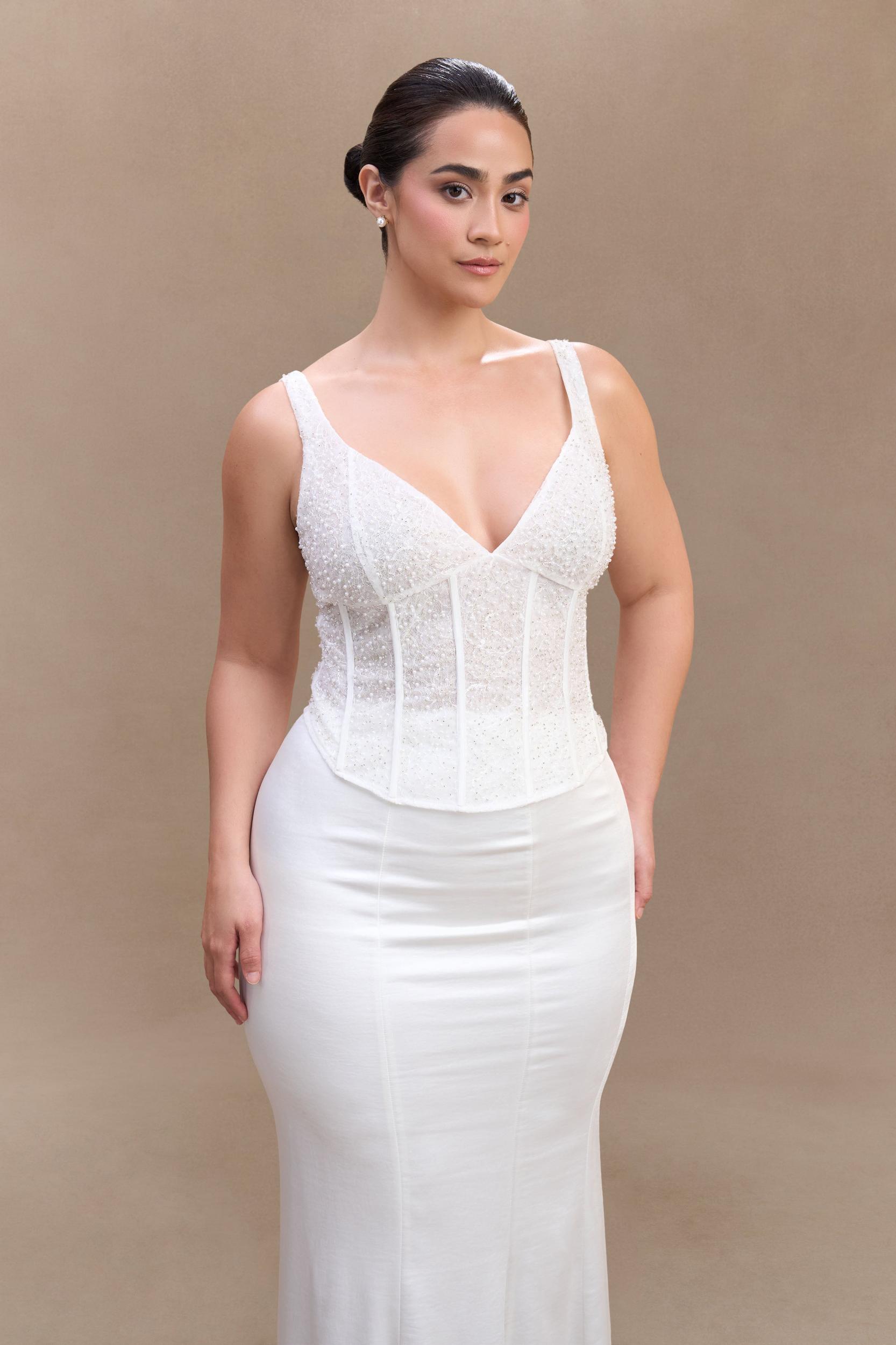 Elsie Pearl Beaded Bustier Top - White Product Image