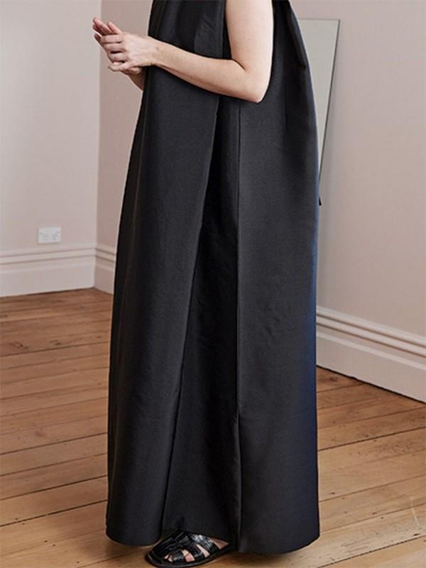 Loose Solid Color High Neck Maxi Dresses Product Image