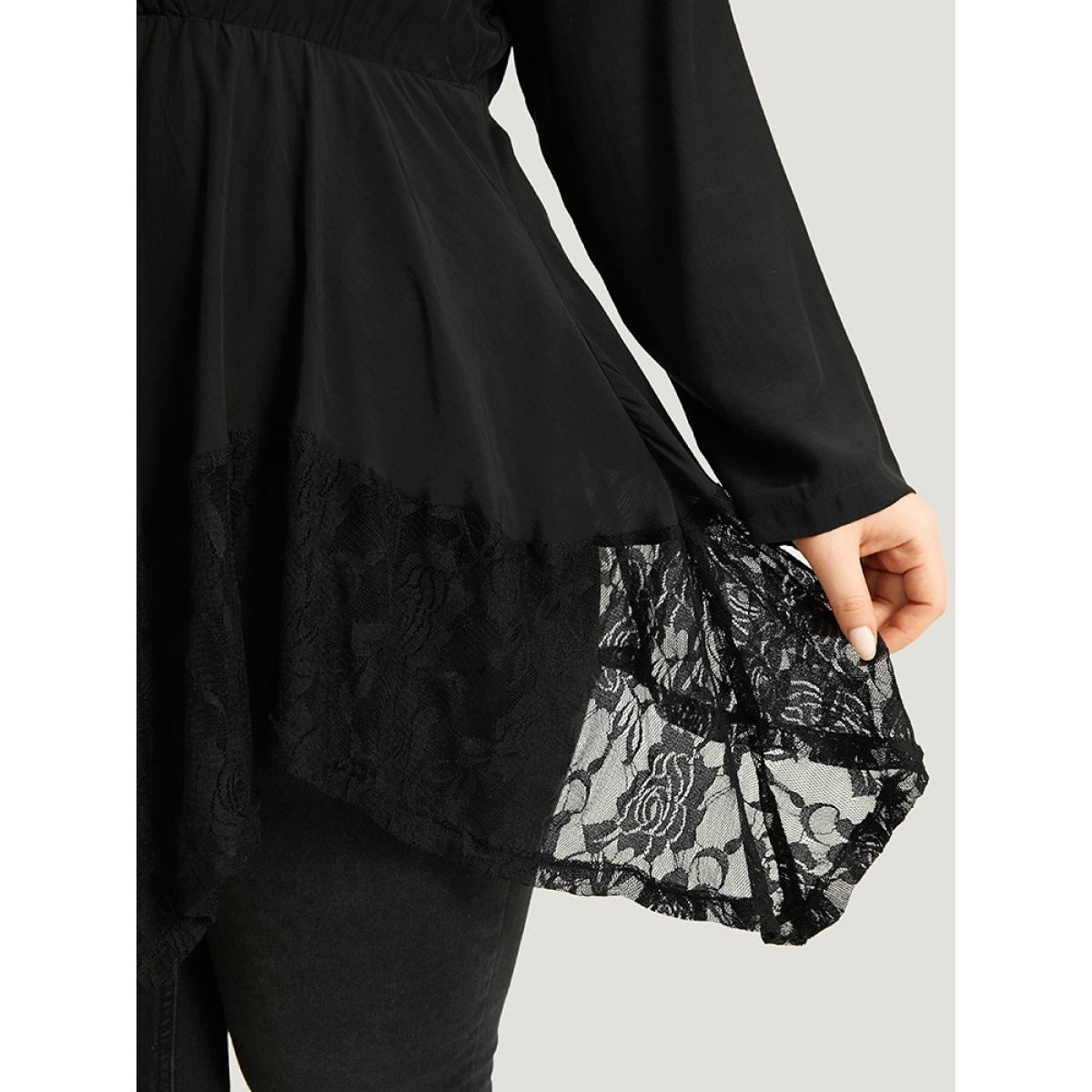Plus Size Black Halloween Plain Lace Asymmetrical Hem Blouse Women Elegant Long Sleeve V-neck Dailywear Blouses BloomChic 14-16/1X Product Image