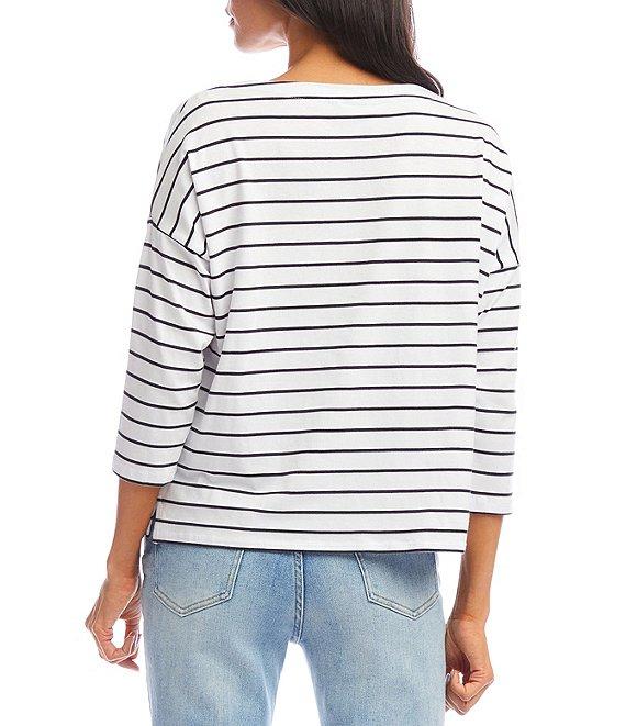 Karen Kane Knit Stripe Boat Neck 3/4 Sleeve Top Product Image
