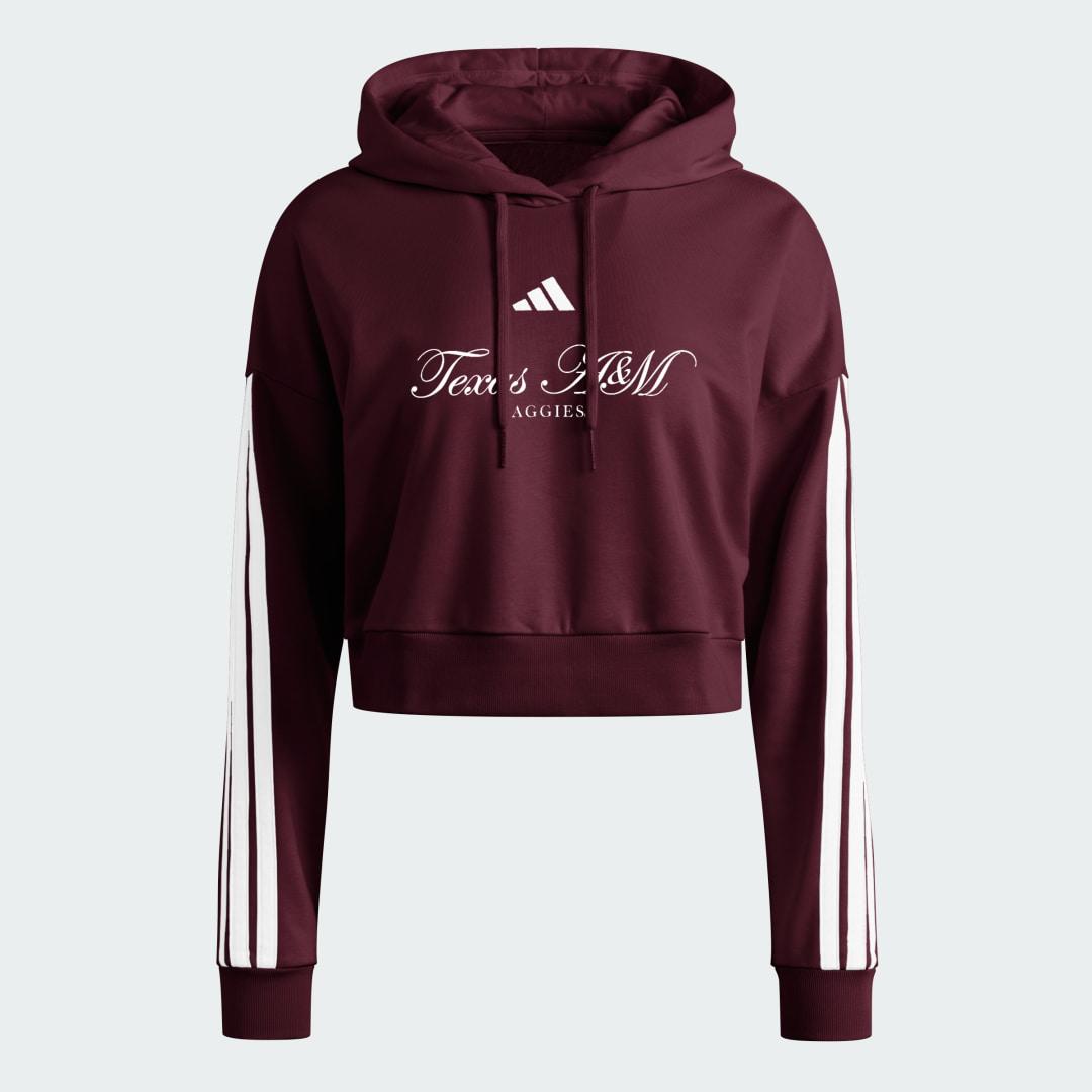 adidas Texas A&M Aggies Essentials 3-Stripes Crop Hoodie Team Maroon XL Womens Product Image