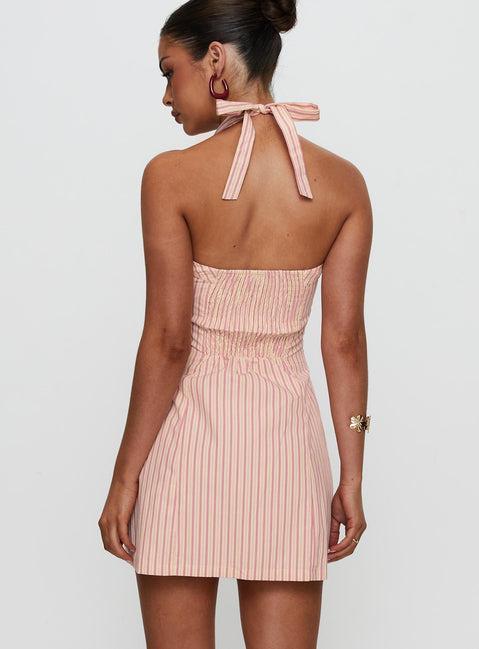 Mallorie Halter Mini Dress Pink Stripe Product Image