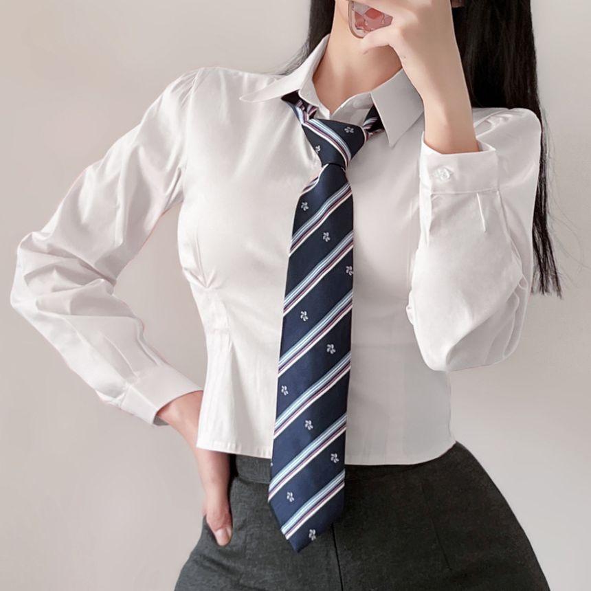 Collared Plain Shirt / High Rise Plain Mini Pencil Skirt / Neck Tie / Sheer Tights (Various Designs) Product Image