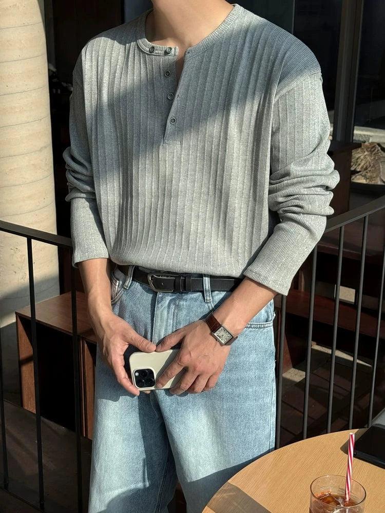 RT No. 18502 KNIT HENRY COLLAR LONG SLEEVE Product Image