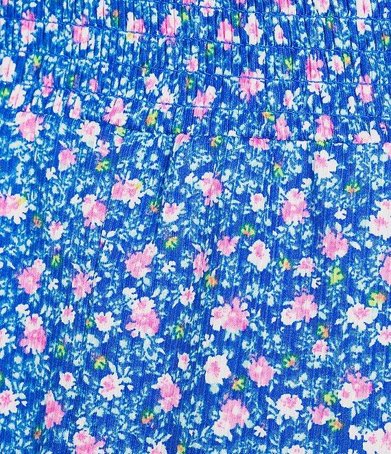 Honey and Rosie Ditsy Floral Rib Knit Sweetheart Neck Smocked Waist Tiered Dress Product Image