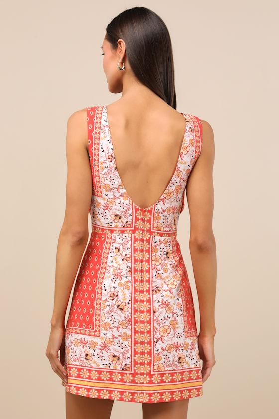 Silvana Red Multi Floral Knot-Front Mini Dress Product Image