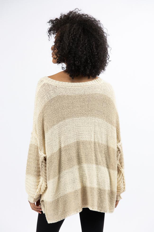 Know You Best Beige Oversized Striped Henley Sweater Product Image