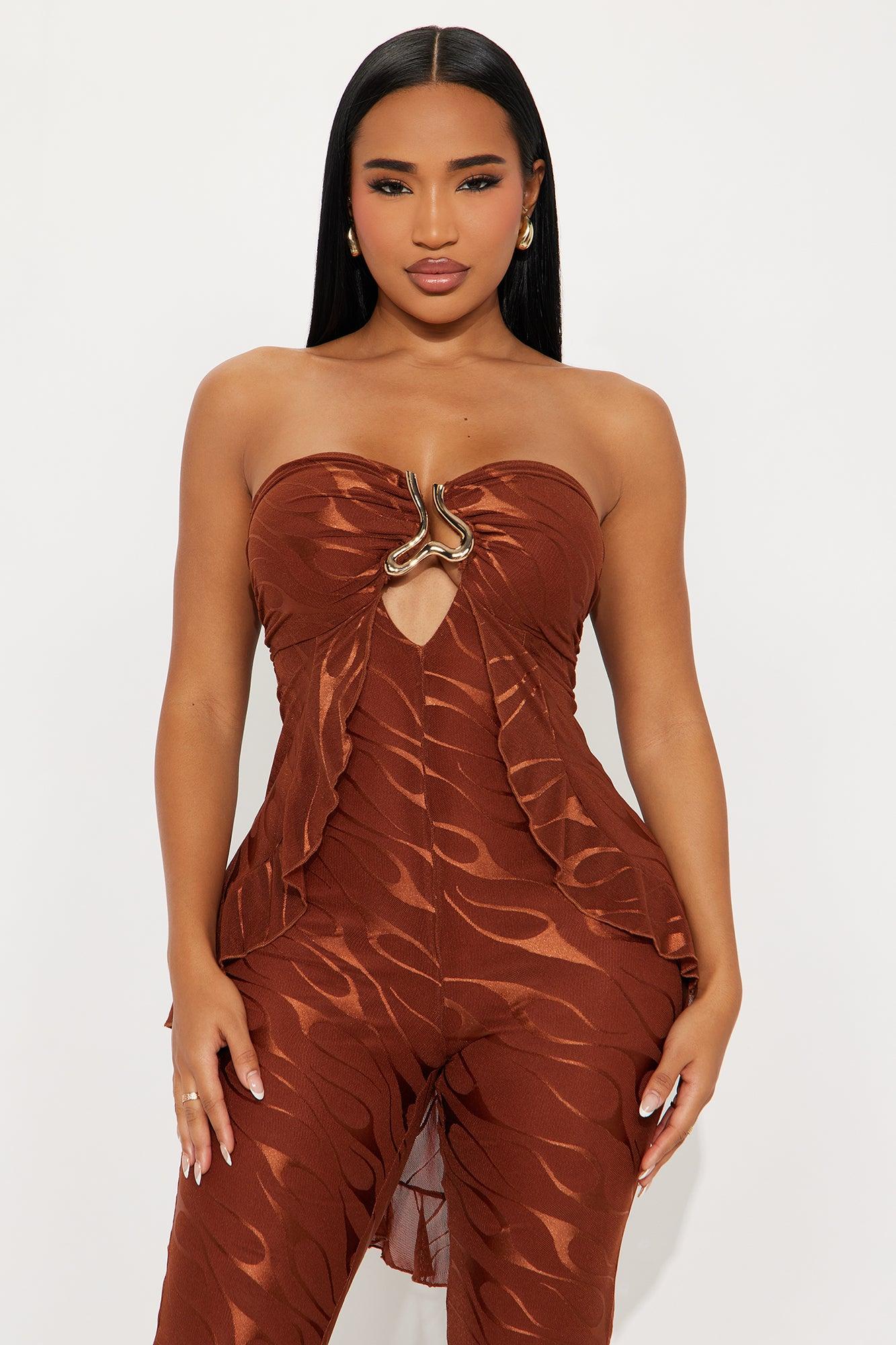 Weekend Glow Mesh Strapless Jumpsuit - Rust Female Product Image