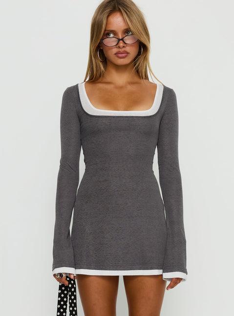 Adoree Long Sleeve Layered Mini Dress Grey / White Product Image