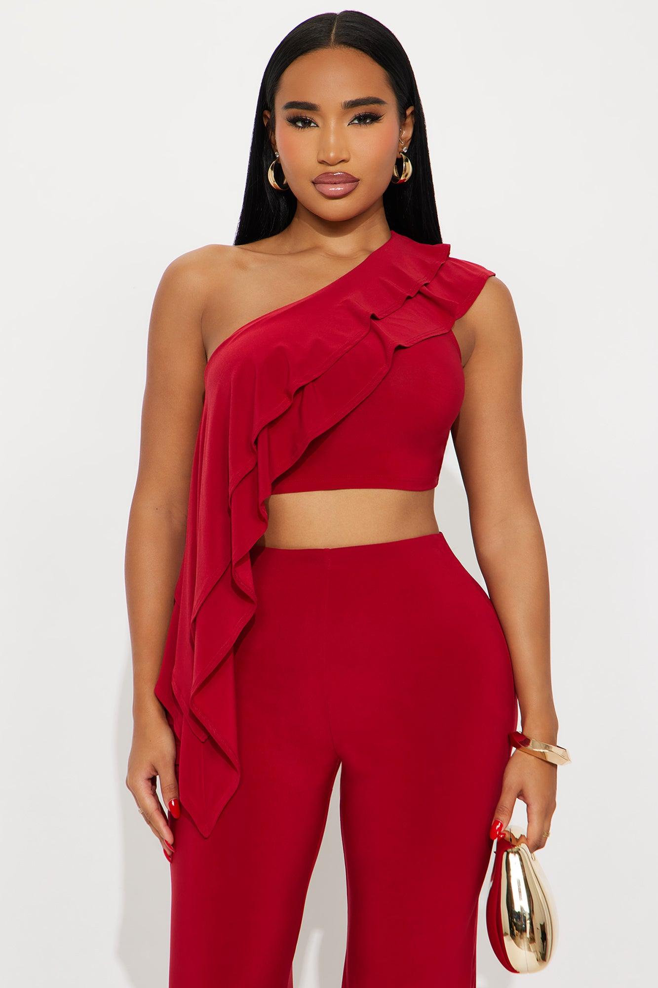 Camila One Shoulder Pant Set - Red Female Product Image