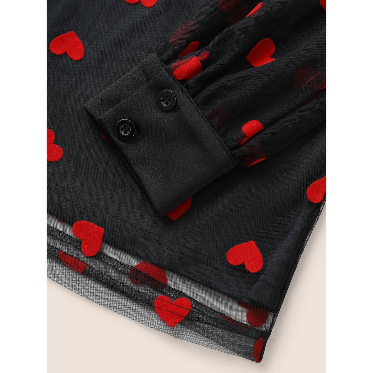 Plus Size Black Heart Mesh Patchwork V Neck Blouse Women Cocktail Long Sleeve V-neck Party Blouses BloomChic 10/M Product Image