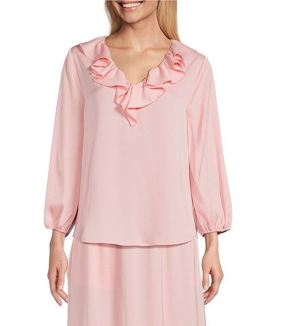 Investments 3/4 Sleeve Ruffle V-Neck Coordinating Blouse Product Image