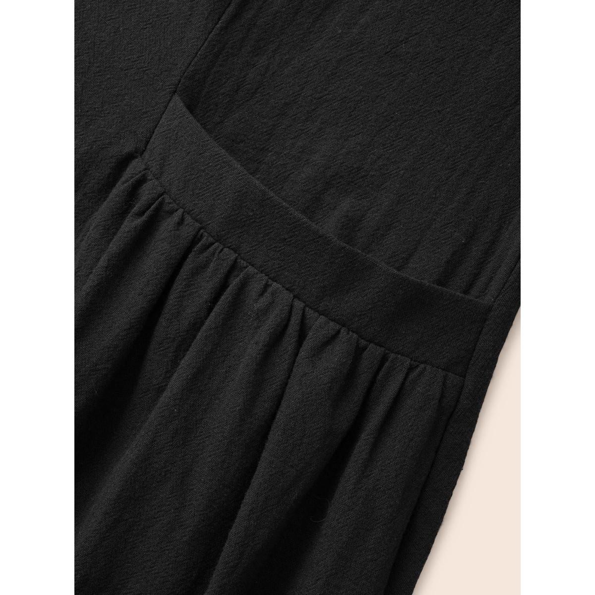 Plus Size Solid Gathered Adjustable Straps Overall Dress Black Women Casual Non Non Sleeveless Curvy BloomChic 30/6X Product Image