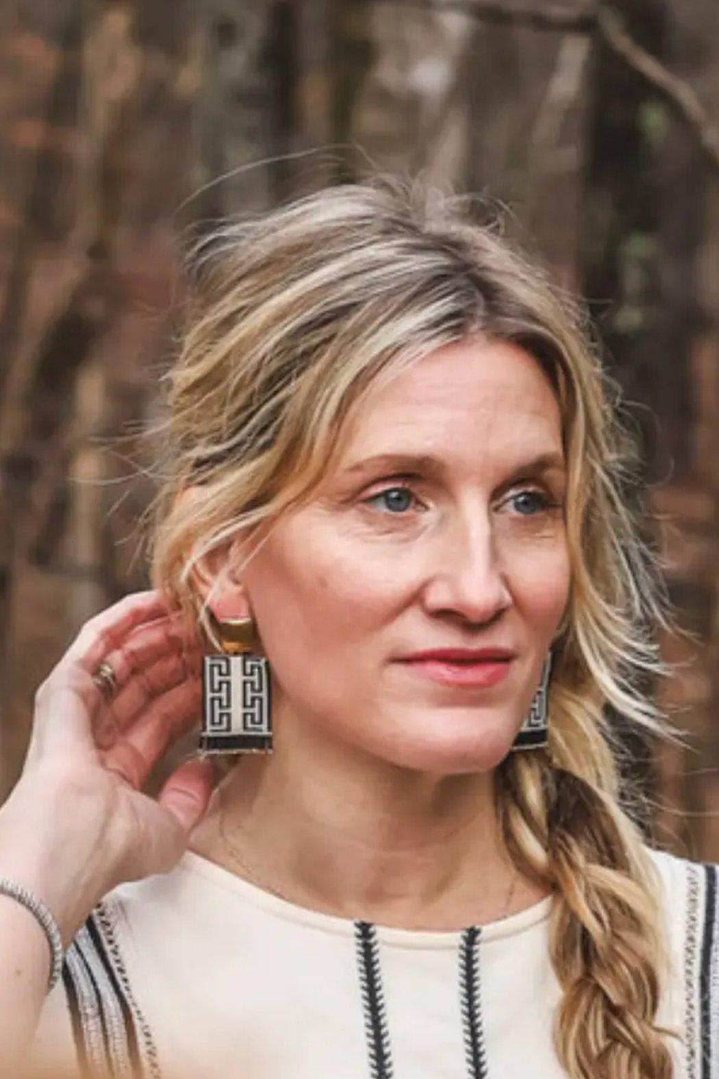 Beaded Handwoven Guajira Square Earrings Product Image