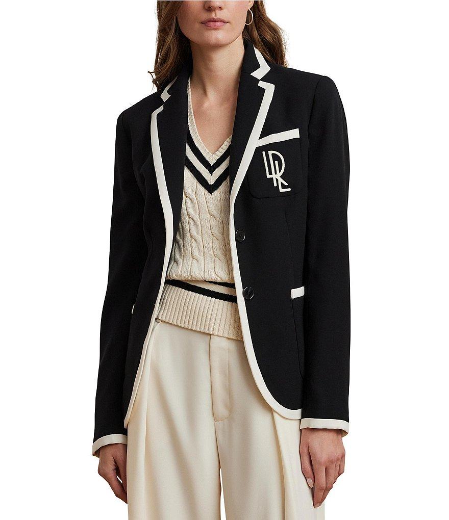 Lauren Ralph Lauren Knit Two-Tone Georgette Notch Lapel Long Sleeve Blazer Product Image