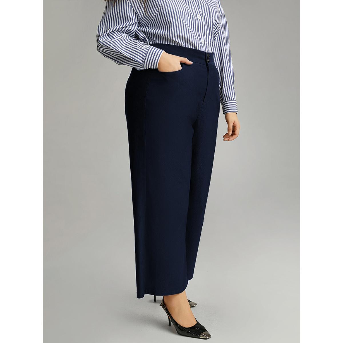 Plus Size Solid Straight Leg High Rise Pants Women Indigo Elegant Straight Leg High Rise Dailywear Pants BloomChic 12/L Product Image