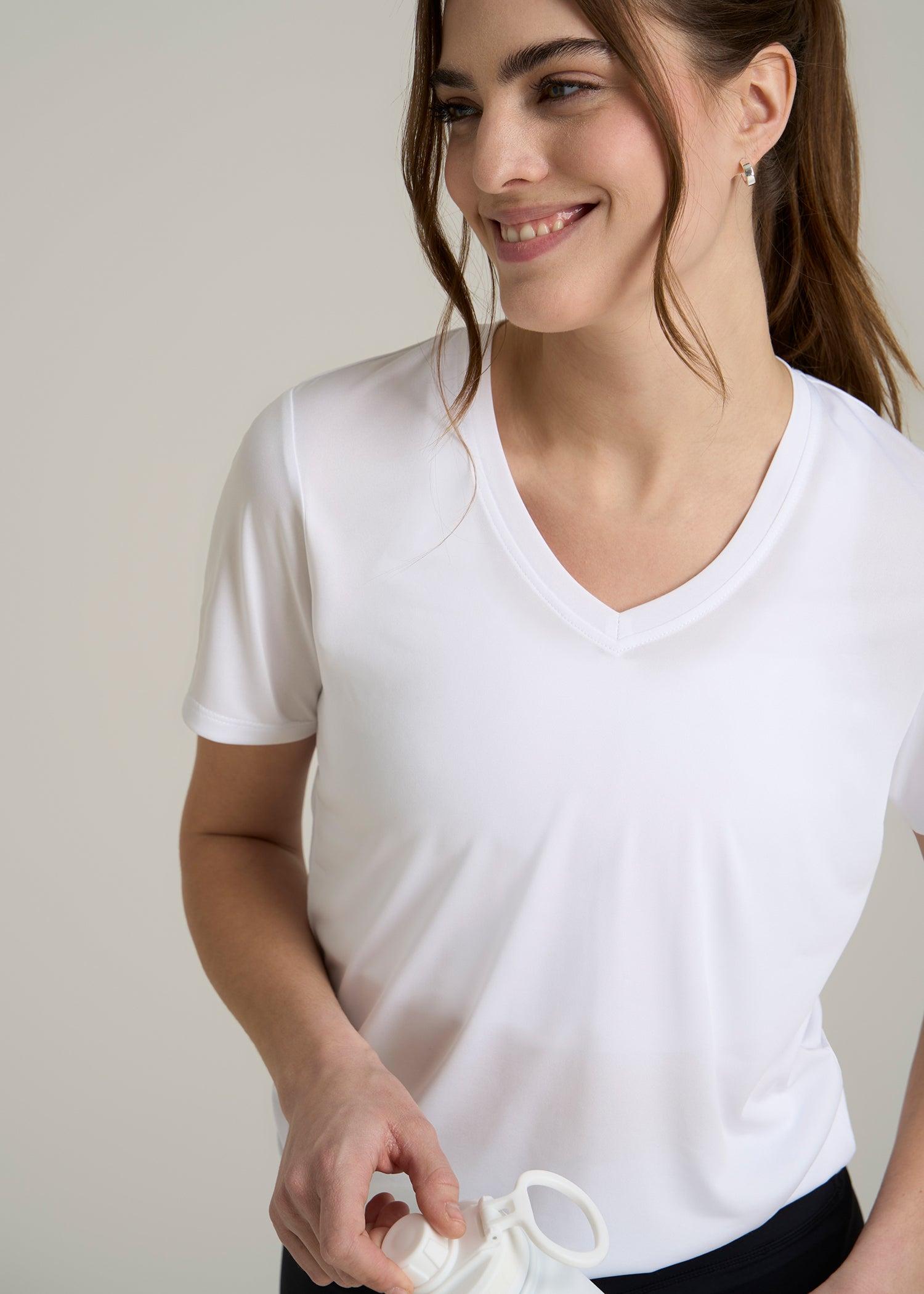 Short Sleeve Active V Neck T-Shirt for Tall Women in Optic White Female Product Image