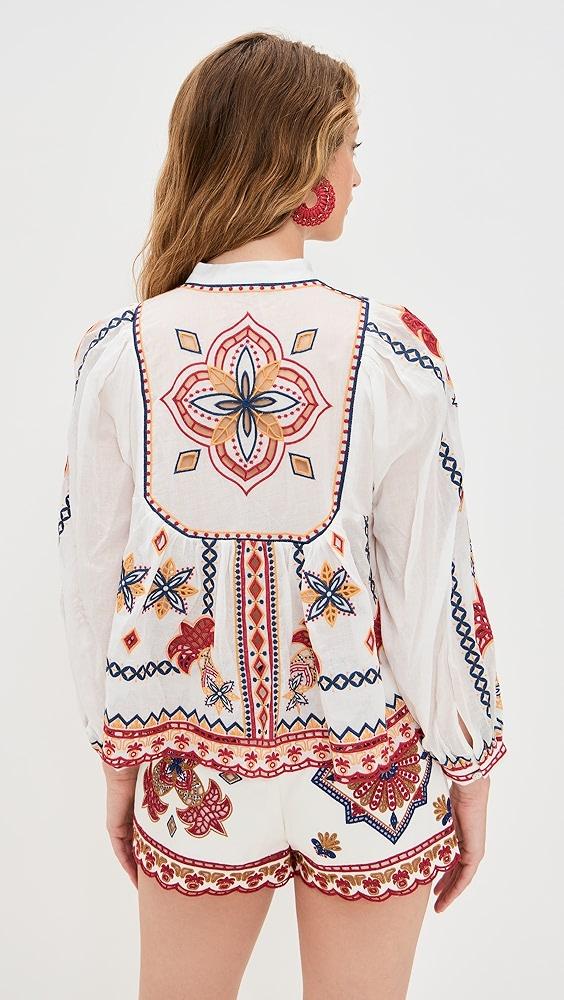FARM Rio Marys Tiles Off White Embroidered Blouse | Shopbop Product Image
