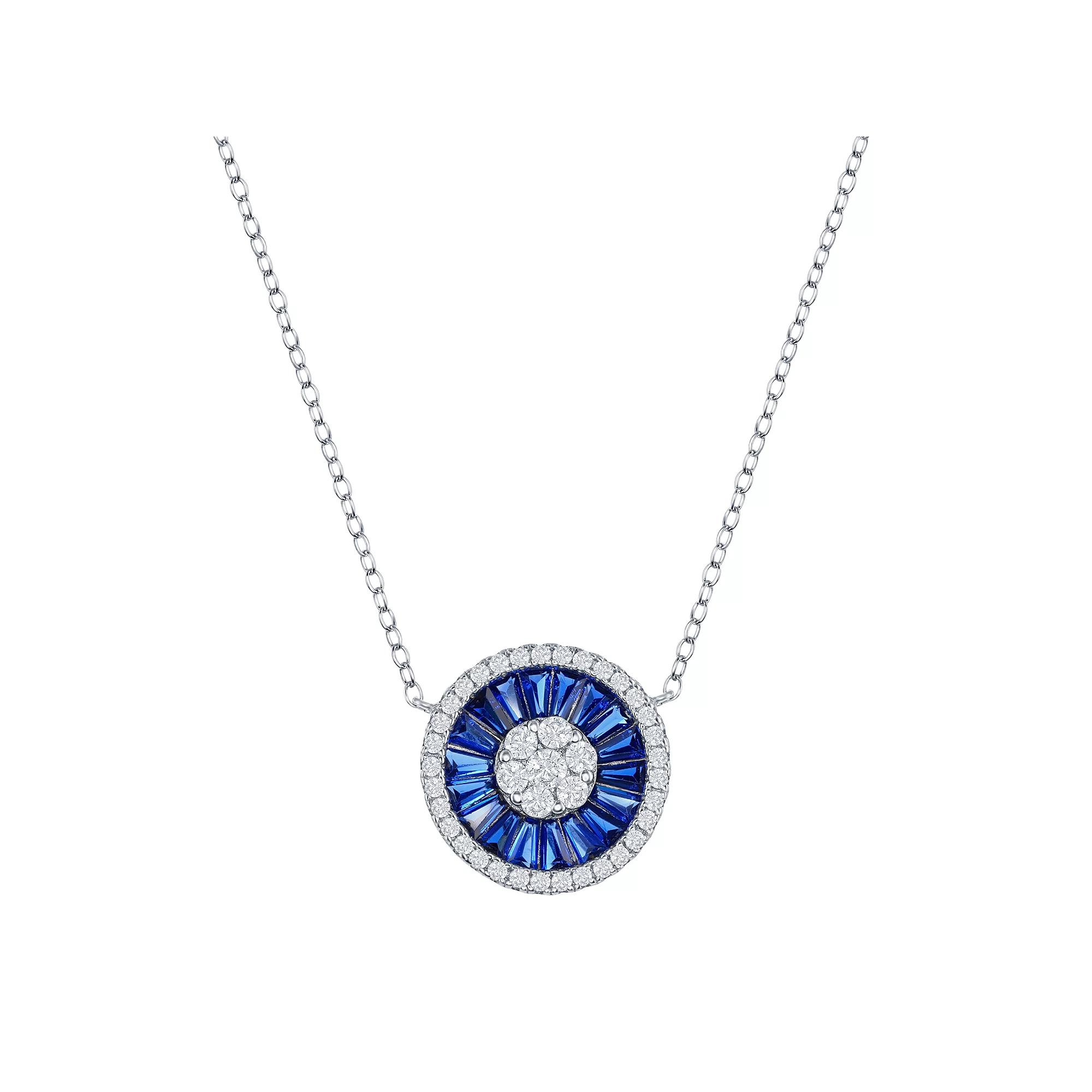Sterling Silver White & Blue Cubic Zirconia Baguette Circle Necklace, Women's, Size: 16-18" ADJ Product Image