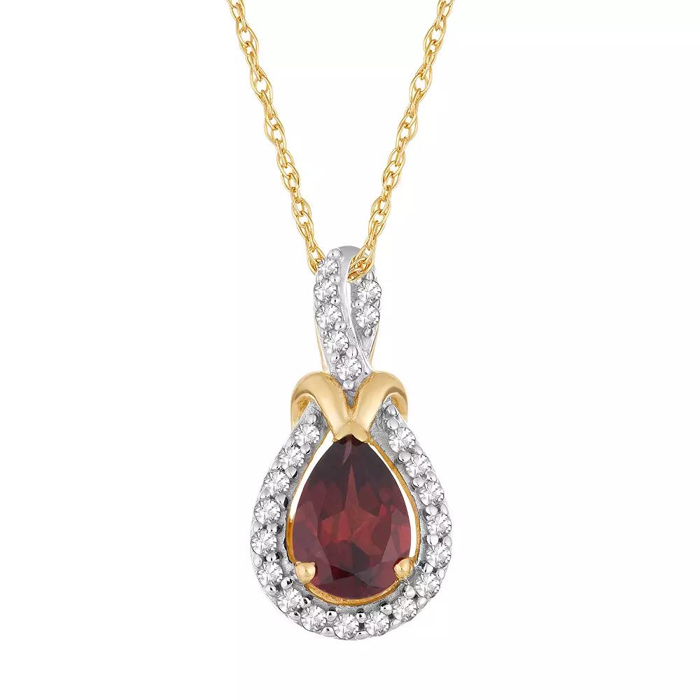 10k Gold Garnet & 1/6 Carat T.W. Diamond Halo Pendant Necklace, Women's, Size: 18" Product Image