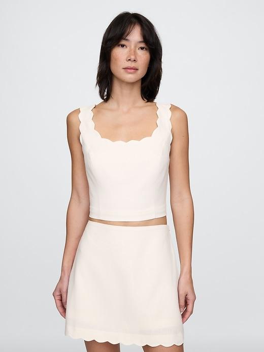 Linen-Blend Scalloped Crop Top Product Image