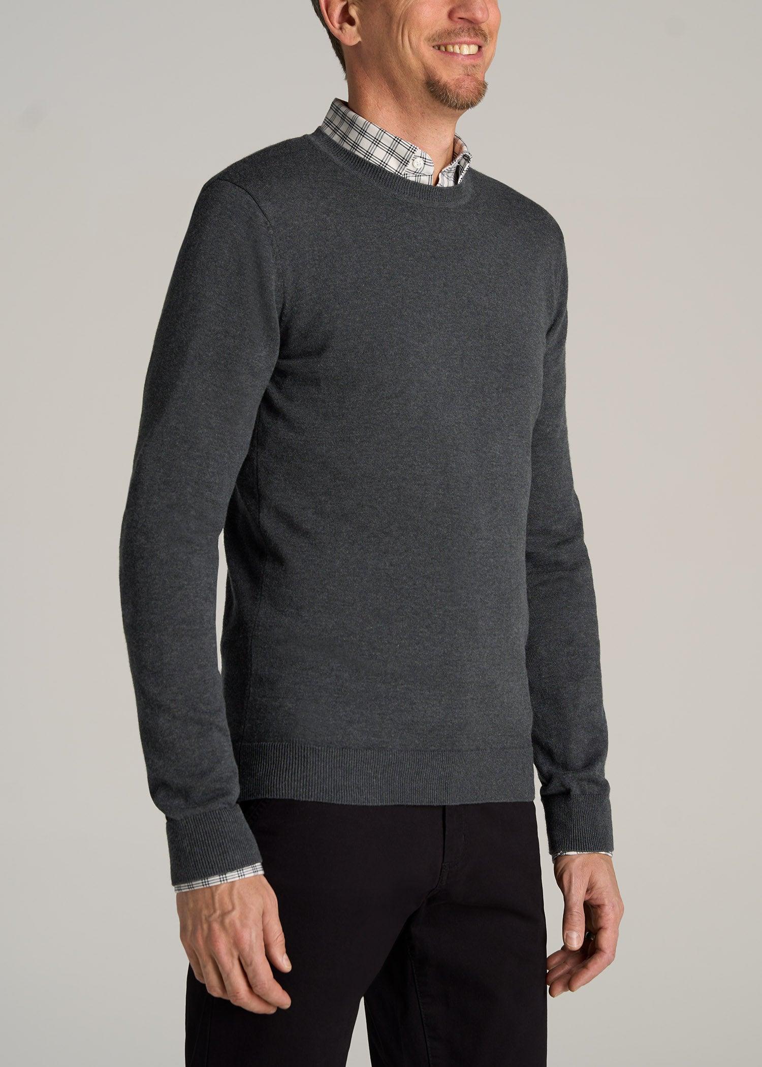 Everyday Crewneck Sweater for Tall Men in Charcoal Mix Male Product Image