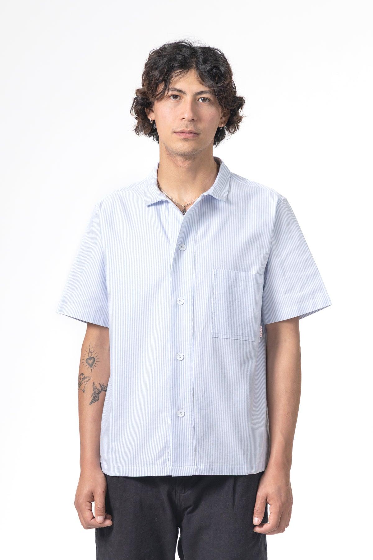 Blacksmith - 'Boxford' Short Sleeve Utility Shirt - Blue Stripe Product Image