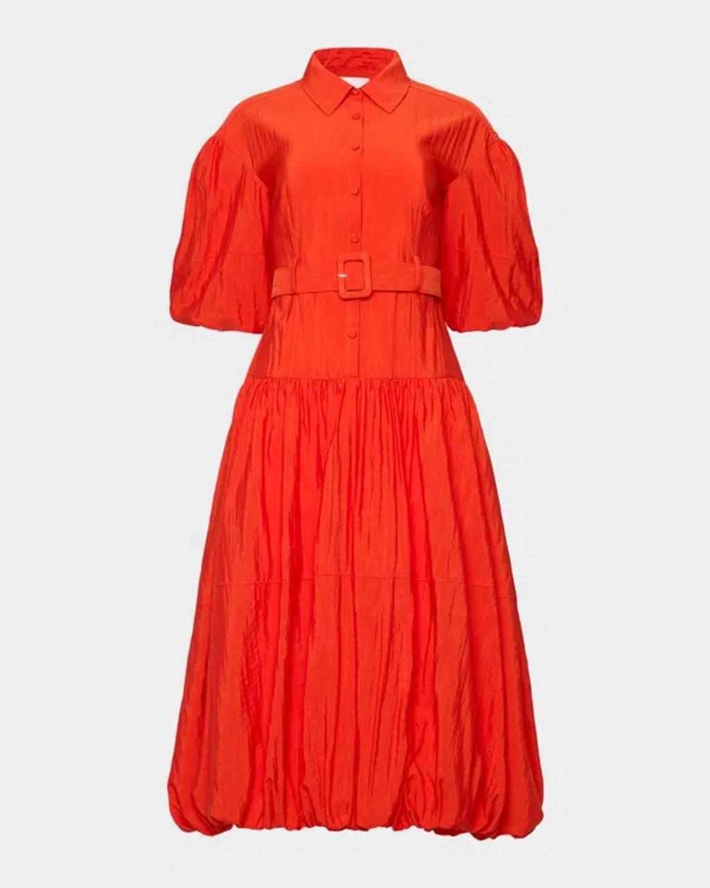 CINQ À SEPT Daliah Belted Balloon-sleeve Midi Dress In Red Product Image